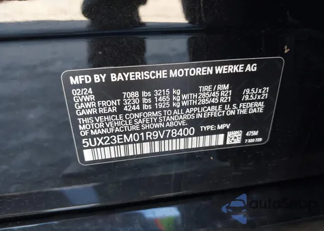 2024 BMW X7 xDrive40I z USA, uszkodzony, nr VIN 5UX23EM01R9V78400